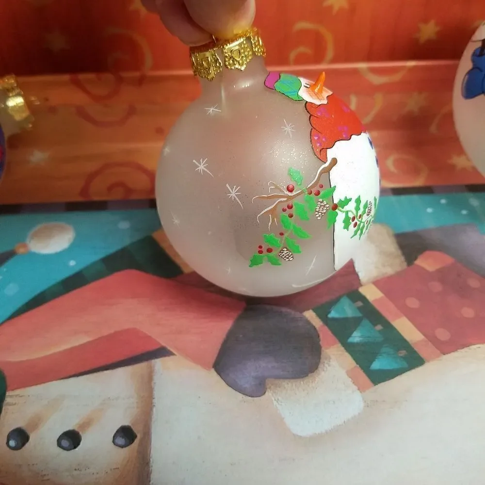 Set of 3  Hand painted 3D snowman ornaments. Aprox 8
